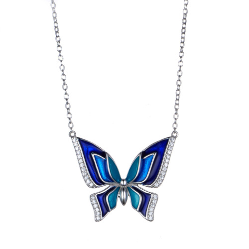 enamel blue butterfly necklace