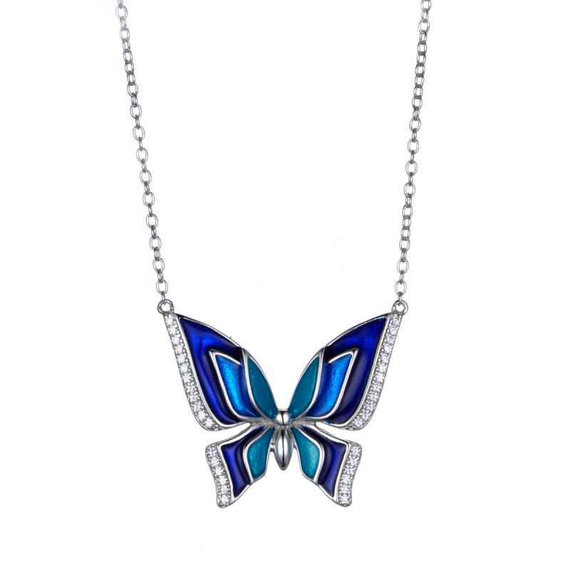 enamel blue butterfly necklace