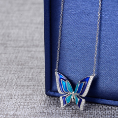 enamel blue butterfly necklace