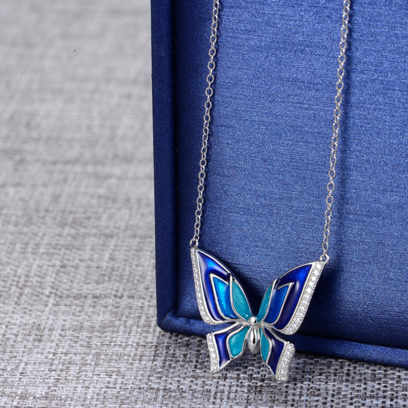 enamel blue butterfly necklace
