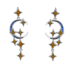 star and moon studs earrings