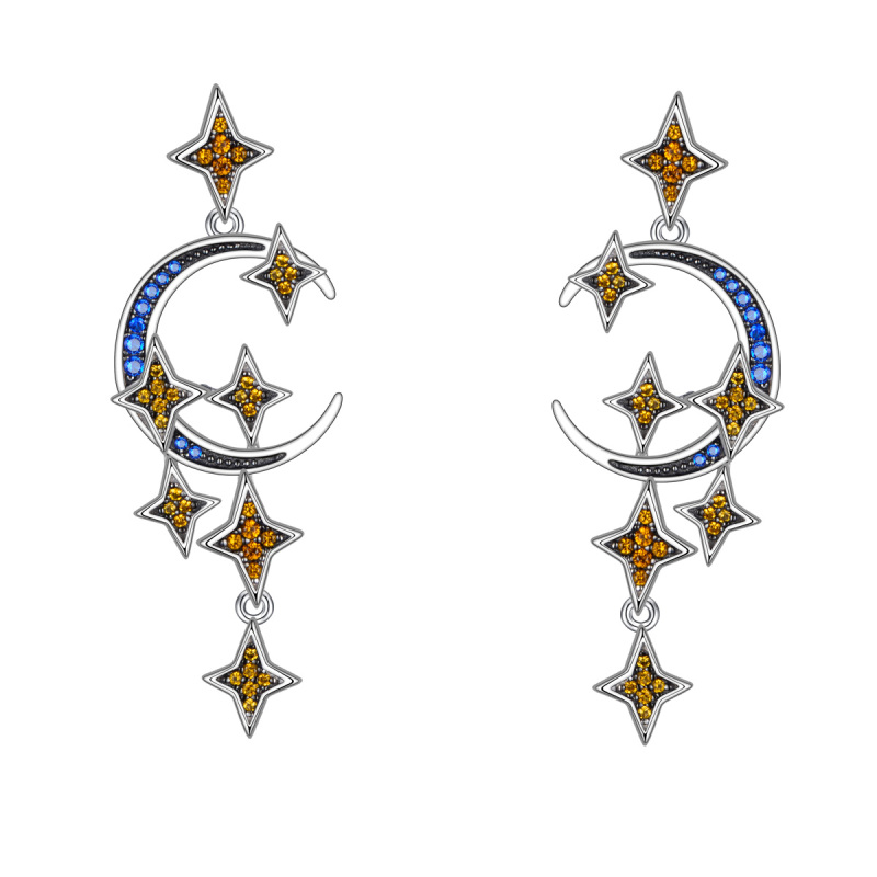 star and moon studs earrings