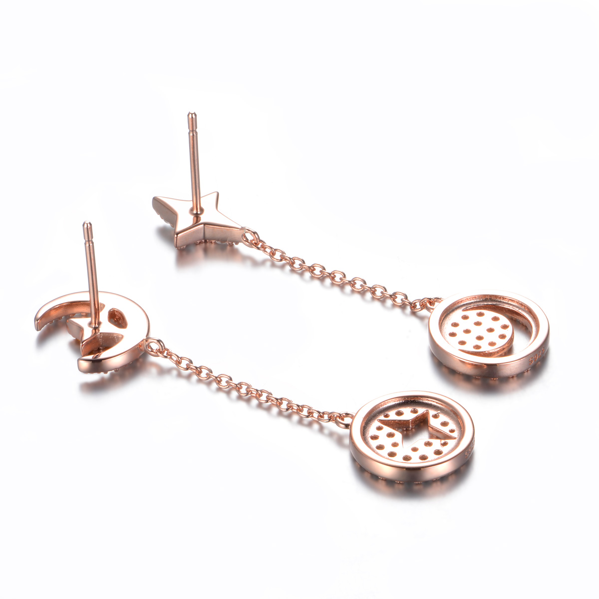 star moon long stud earrings