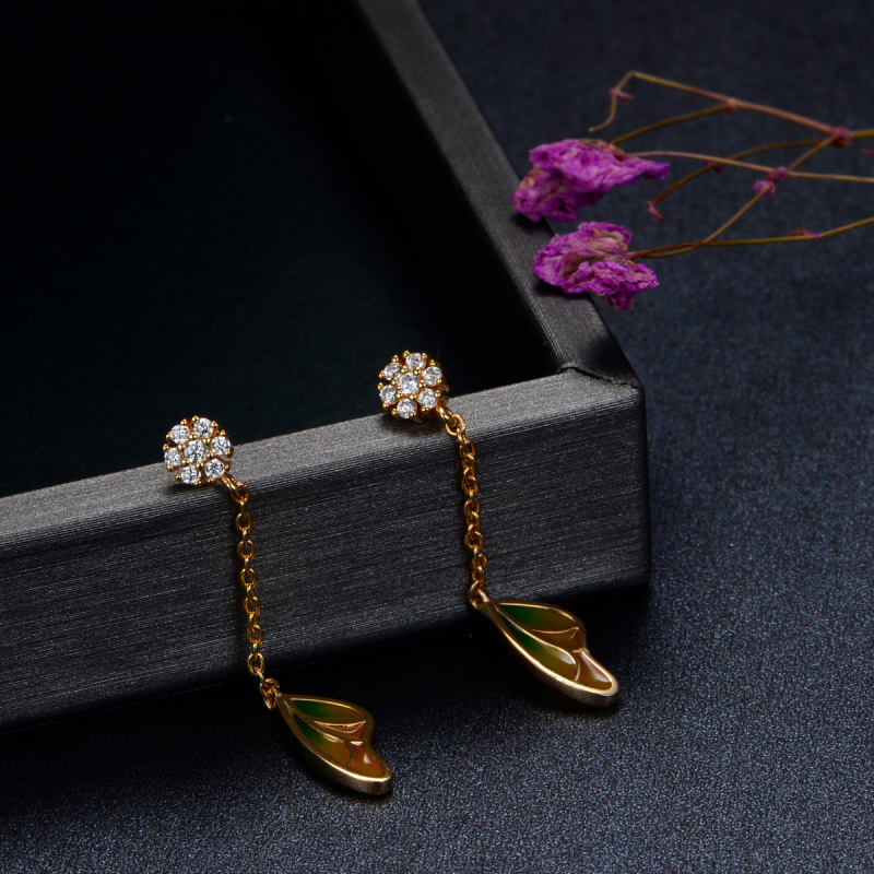 butterfly wing gradual enamel long stud earrings