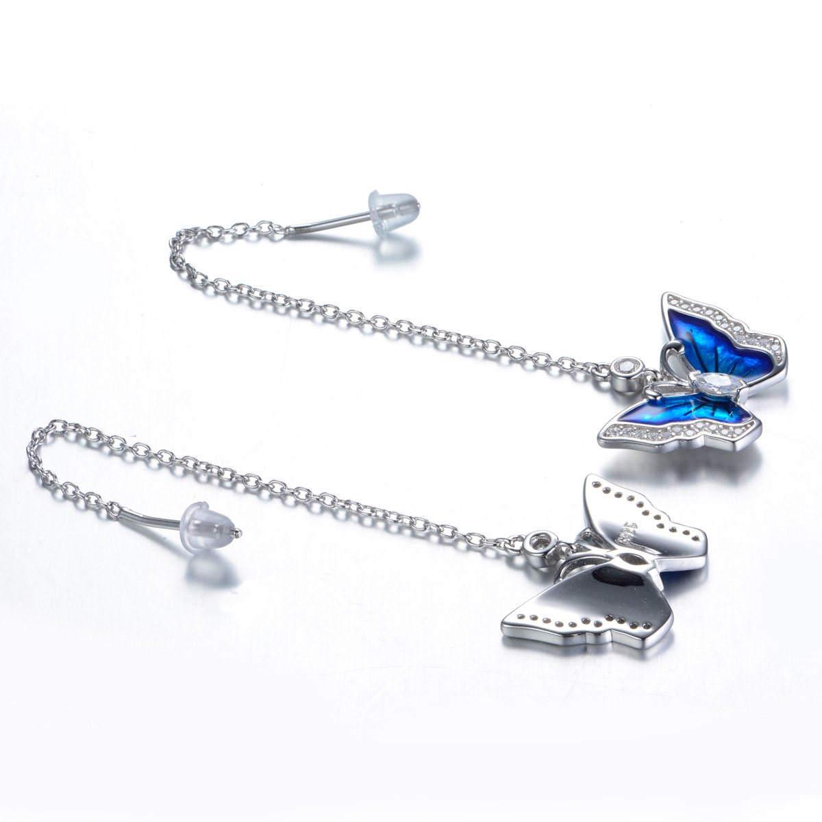enamel butterfly long earrings