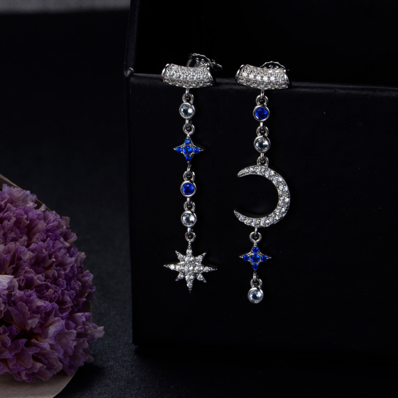Twinkling star and moon stud earrings