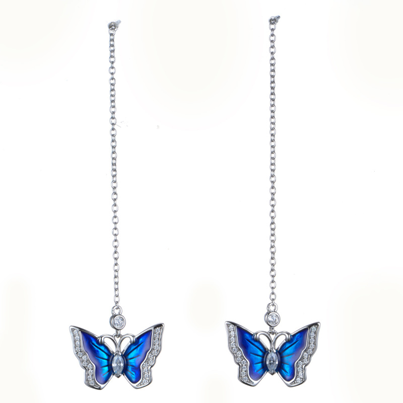 enamel butterfly long earrings
