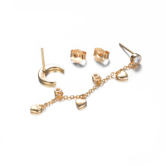 heart moon asymmetrical stud earrings