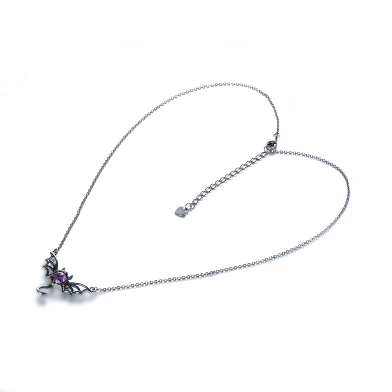 Black Big Bat Studs Necklace