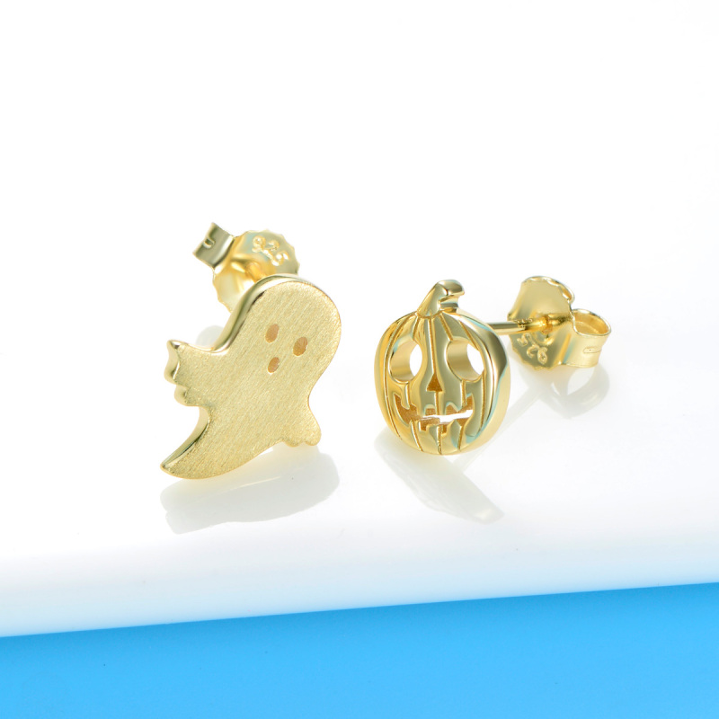 pumpkin head ghost studs earrings