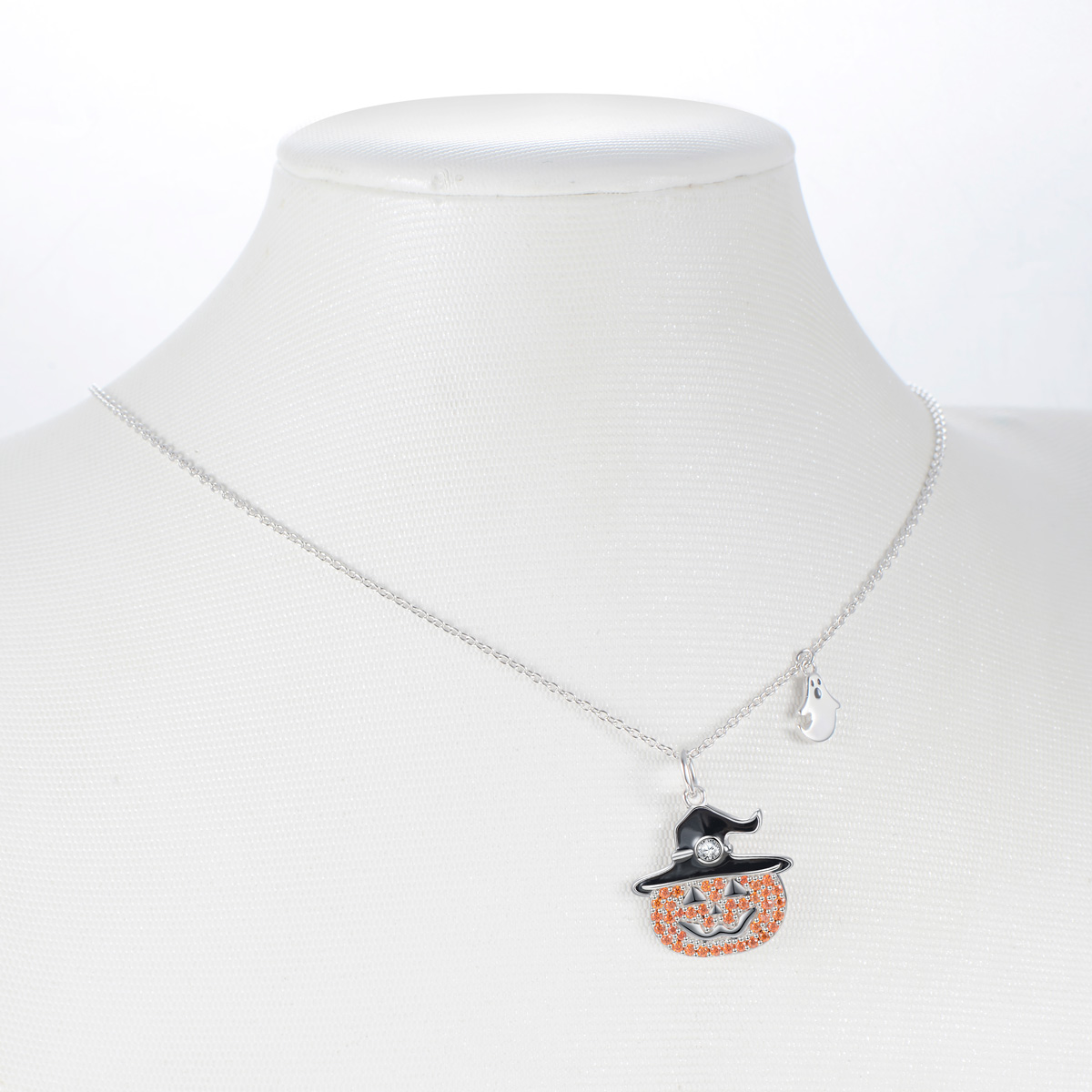 Orange pumpkin head pendant necklace