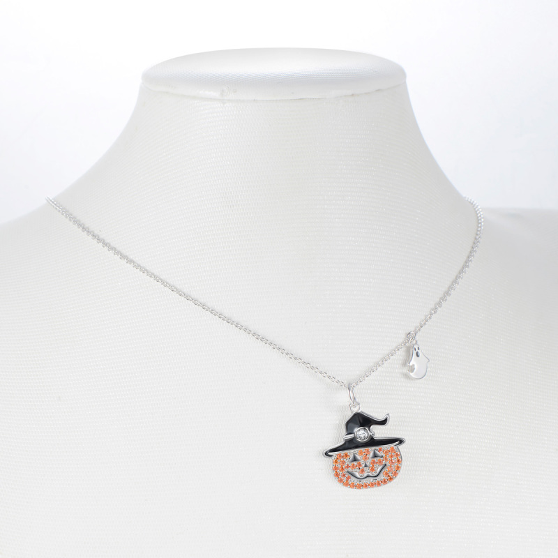 Orange pumpkin head pendant necklace