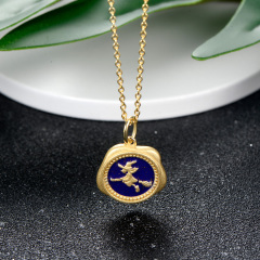 The wizard on the broom pendant necklace