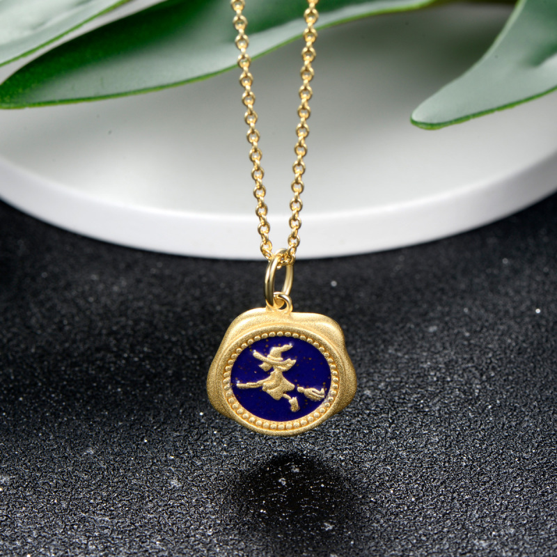 The wizard on the broom pendant necklace