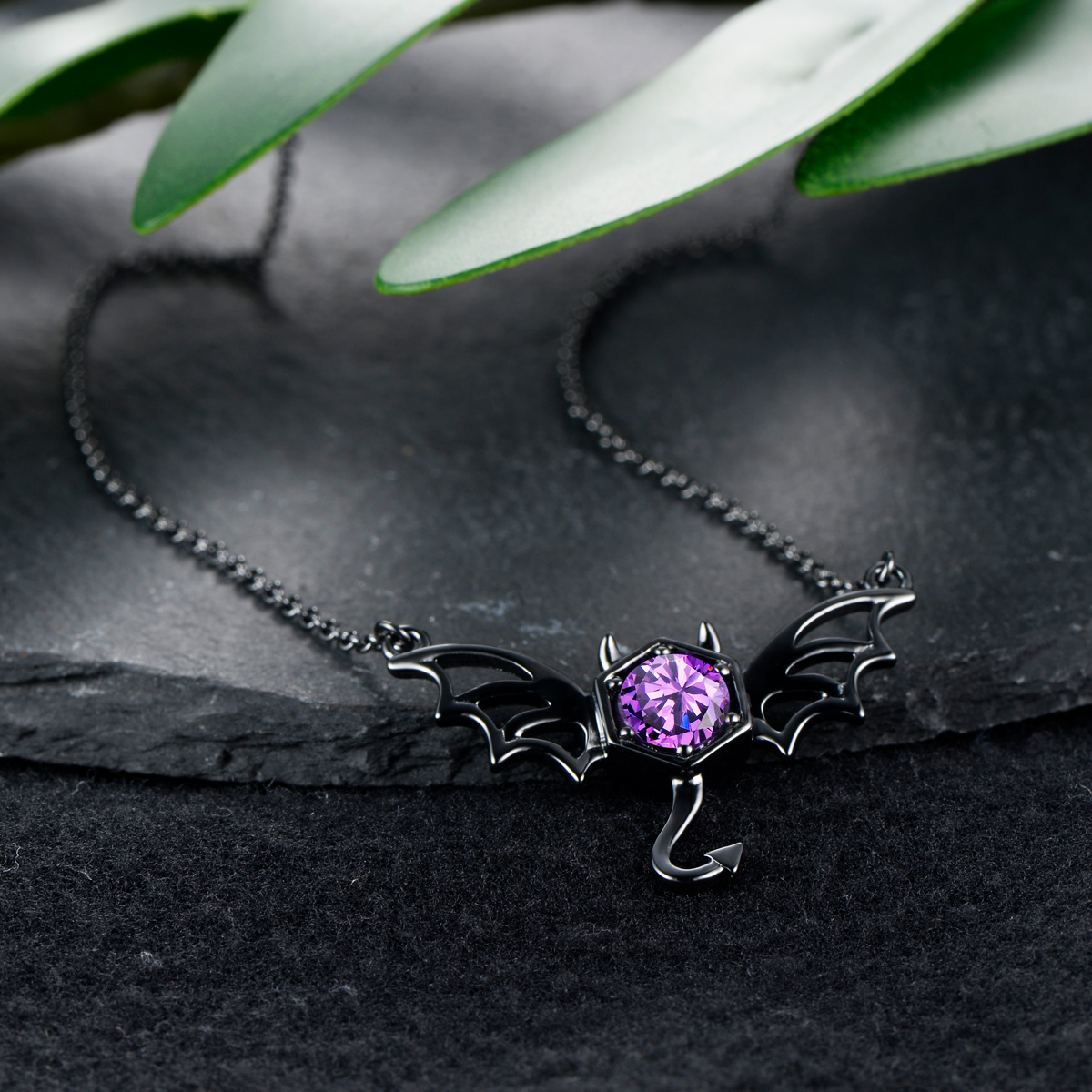 Black Big Bat Studs Necklace