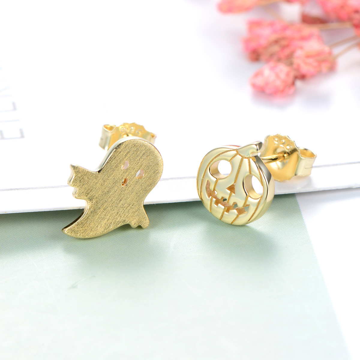 pumpkin head ghost studs earrings