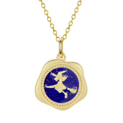 The wizard on the broom pendant necklace