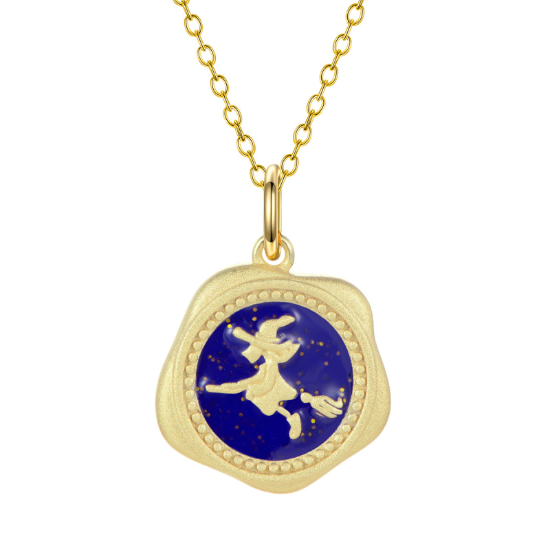 The wizard on the broom pendant necklace