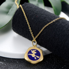 The wizard on the broom pendant necklace