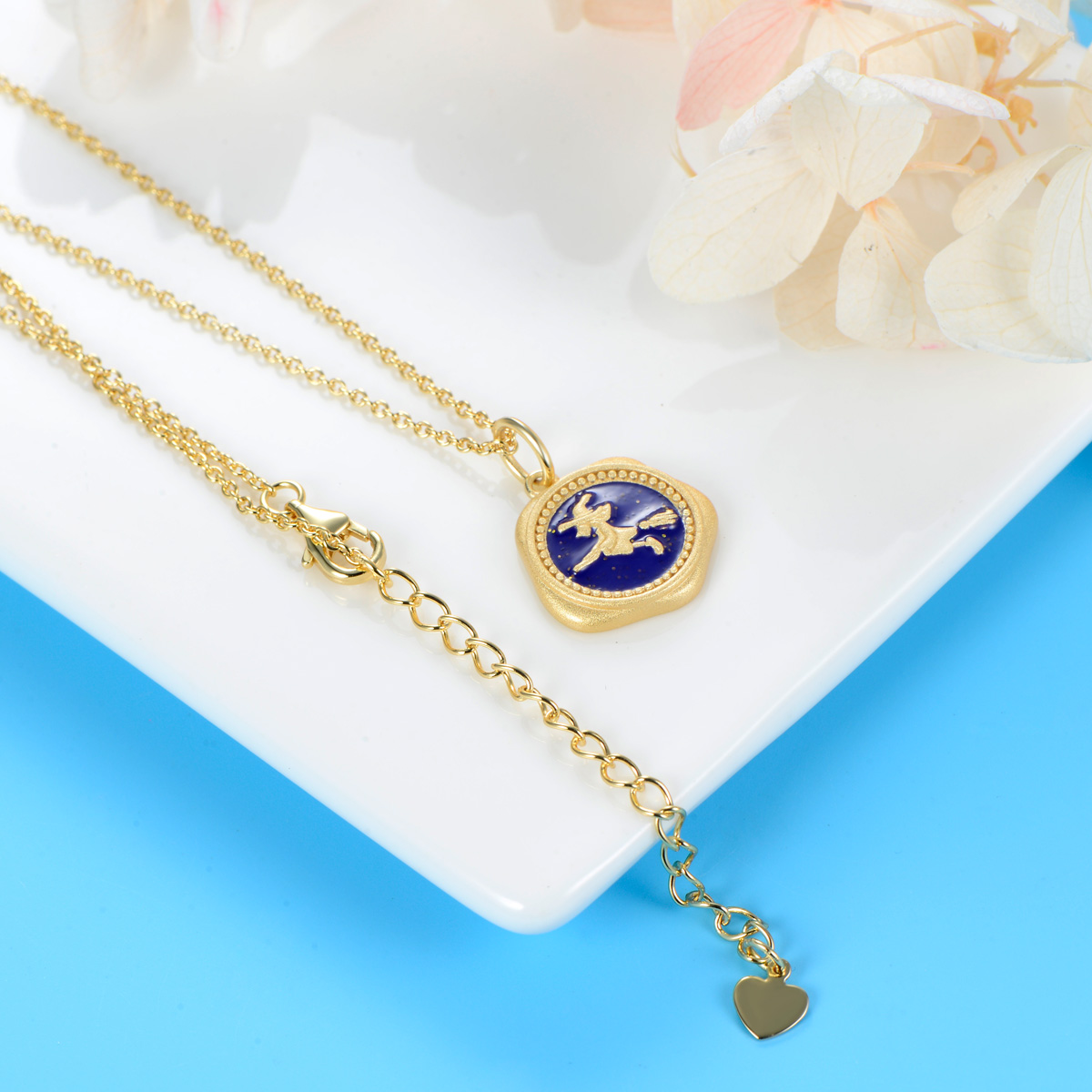 The wizard on the broom pendant necklace