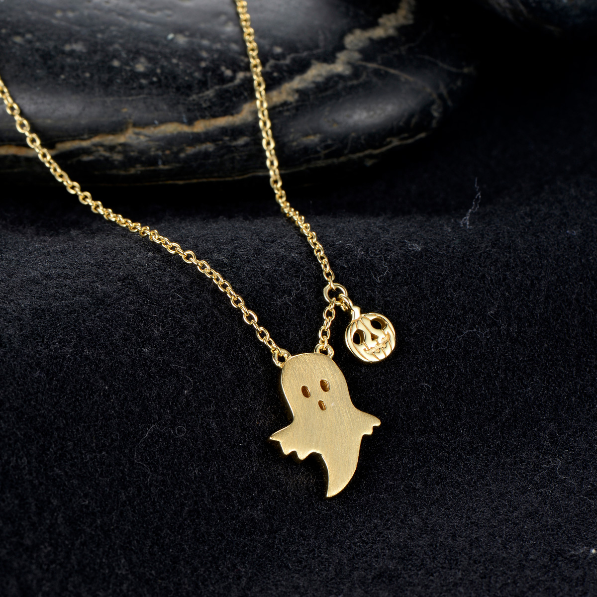 pumpkin head ghost necklace