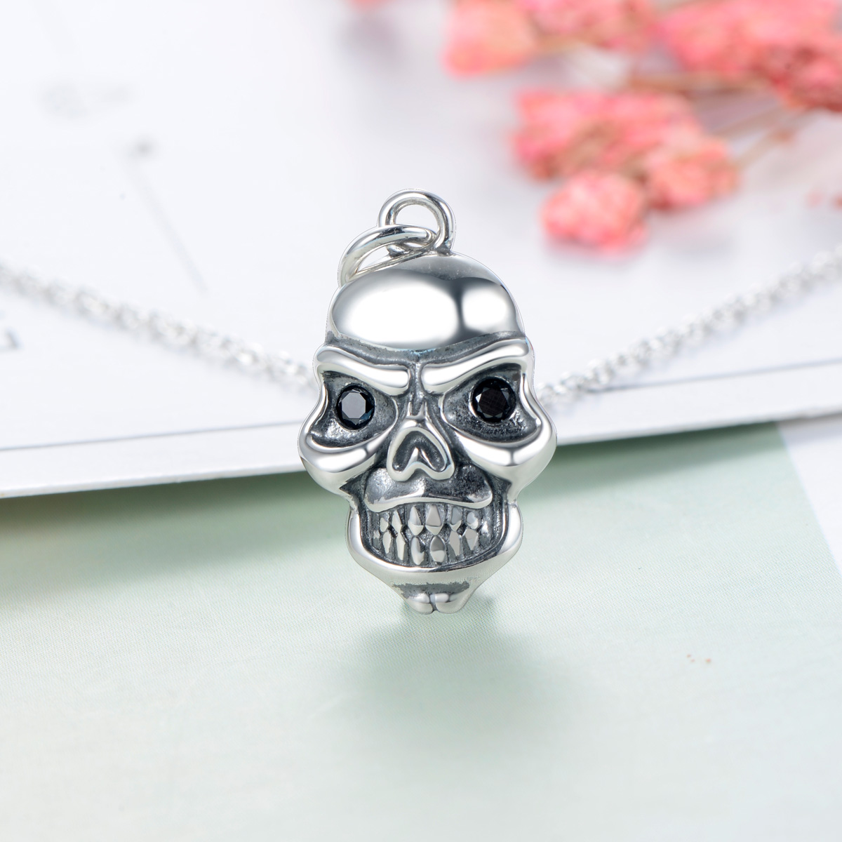 Black skull head necklace