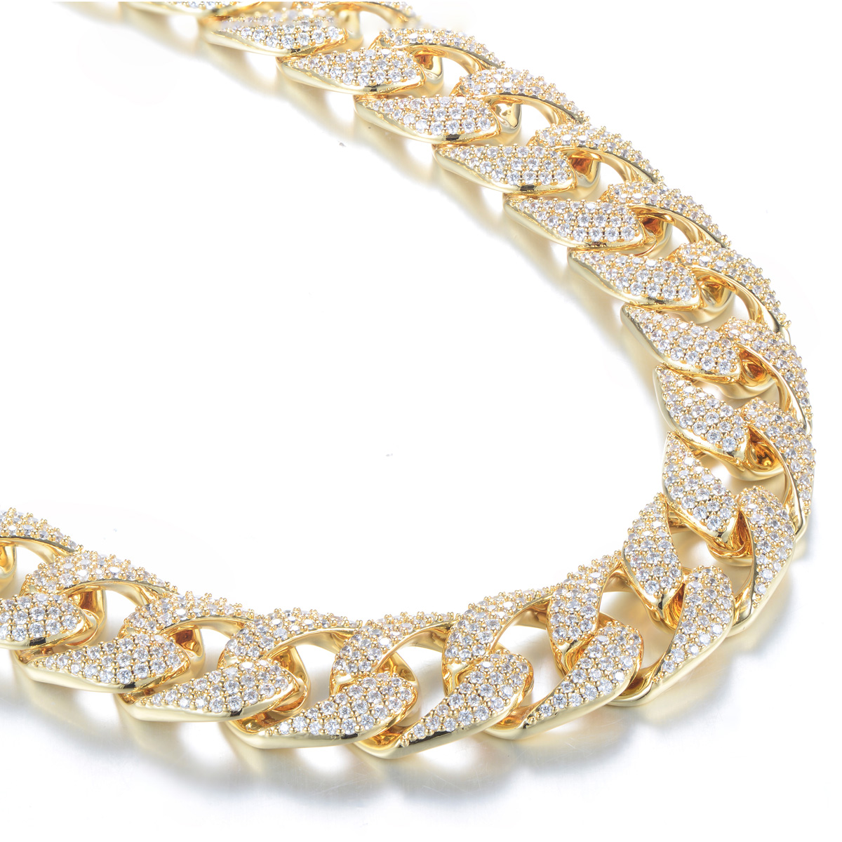 18K Gold Plated Iced Out Cuban Link Chain Necklace