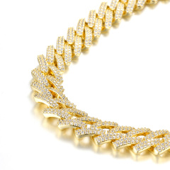 18K Gold Plated Iced Out Necklace 14mm Cuban Chain