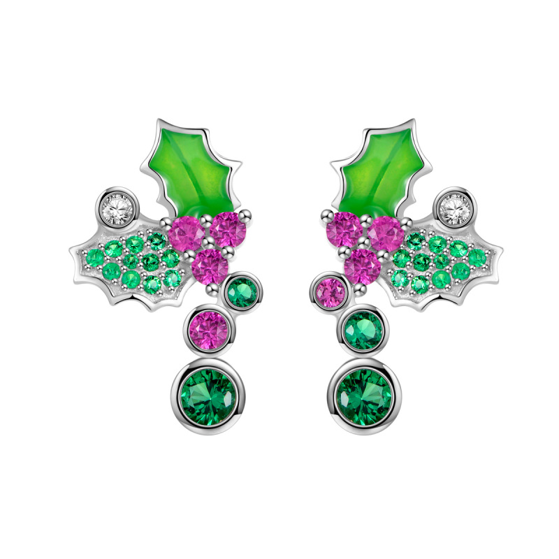 Christmas mistletoe leaf studs earrings