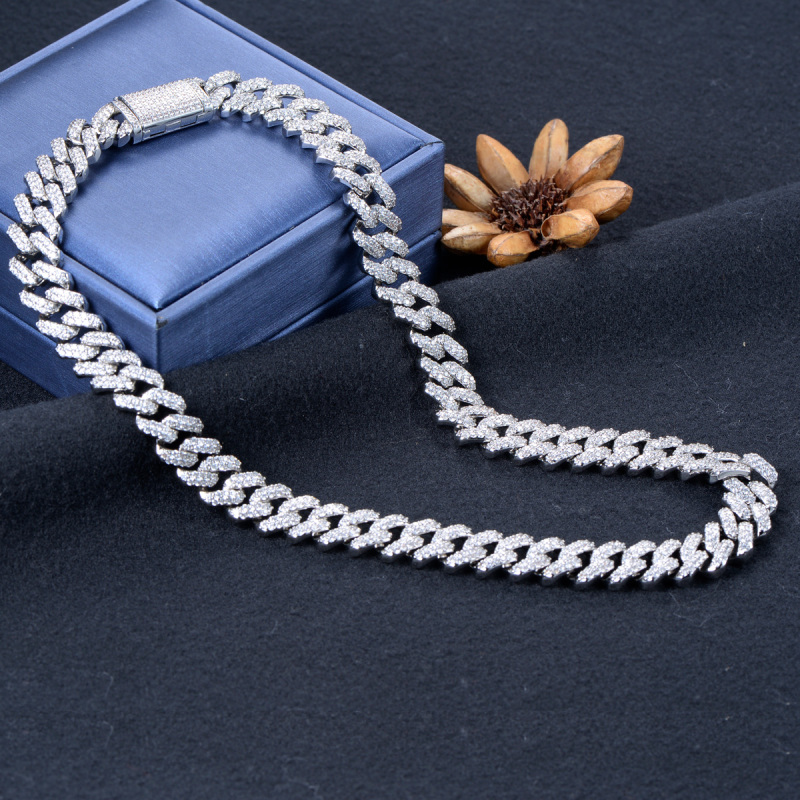 White Cubic Zirconia Cuban Chain Necklace 12mm