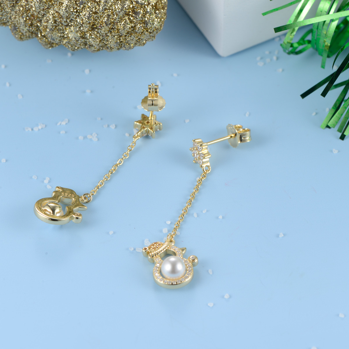 Christmas snowman pearl long studs earrings