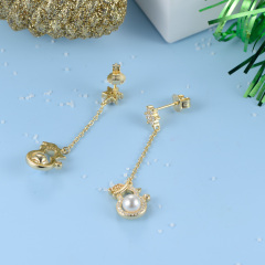 Christmas snowman pearl long studs earrings