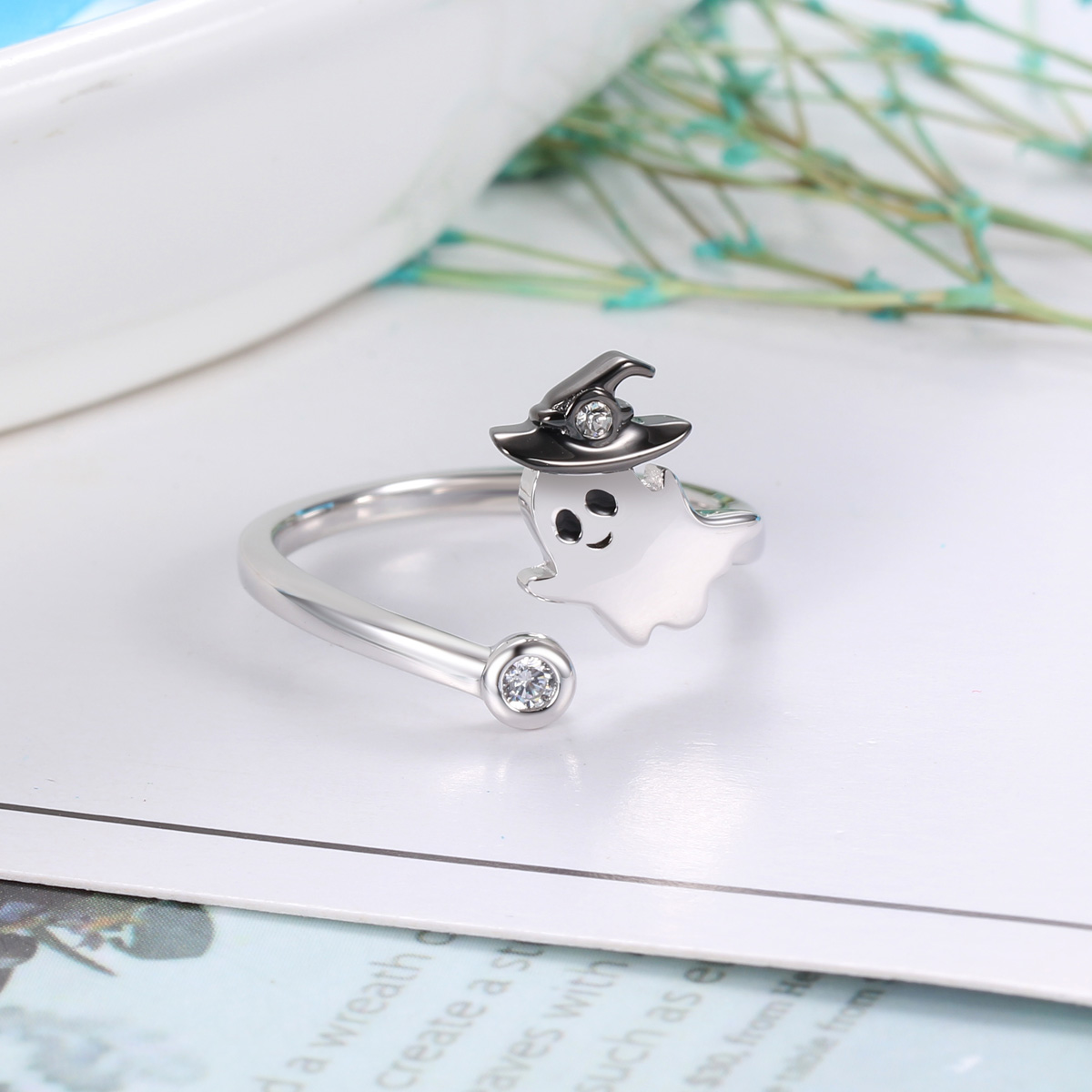 A cute smile ghost open ring