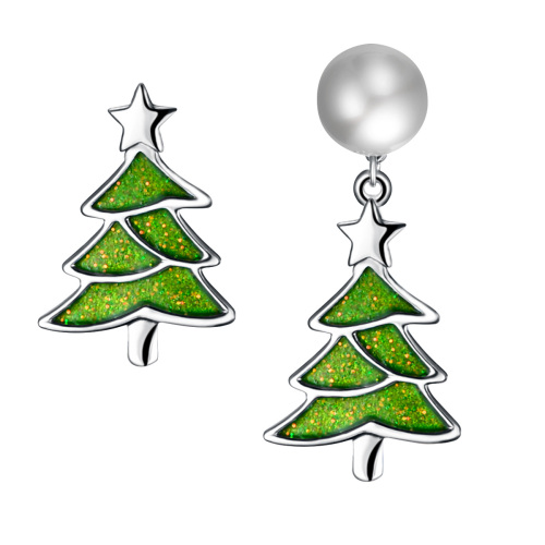 christmas trees star pearl earrings