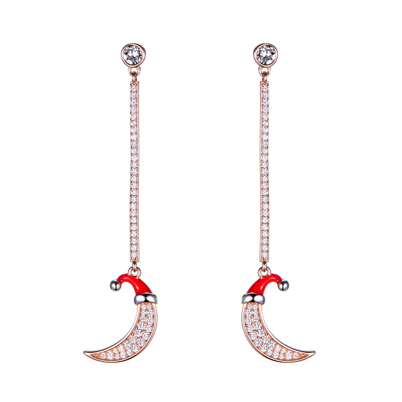 Christmas Moon Long Studs Earrings