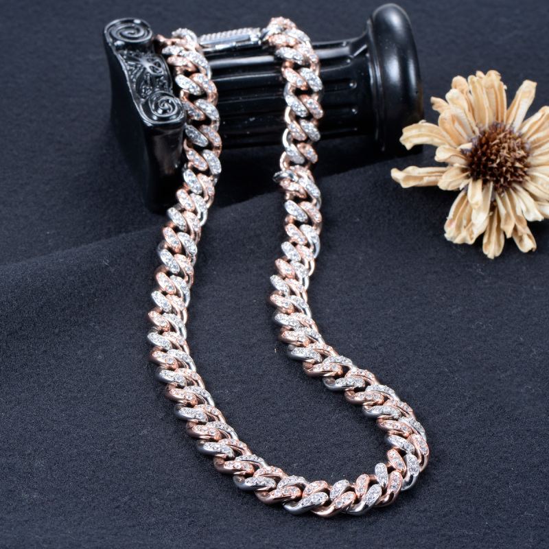 Cuban link chain 12mm Rose Gold Rhodium