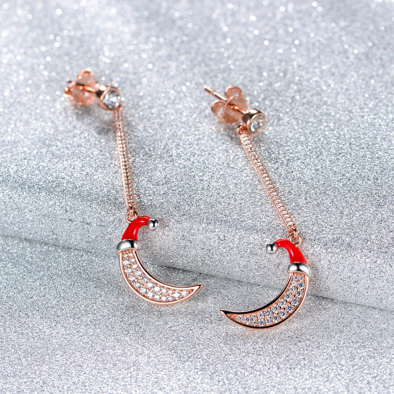 Christmas Moon Long Studs Earrings