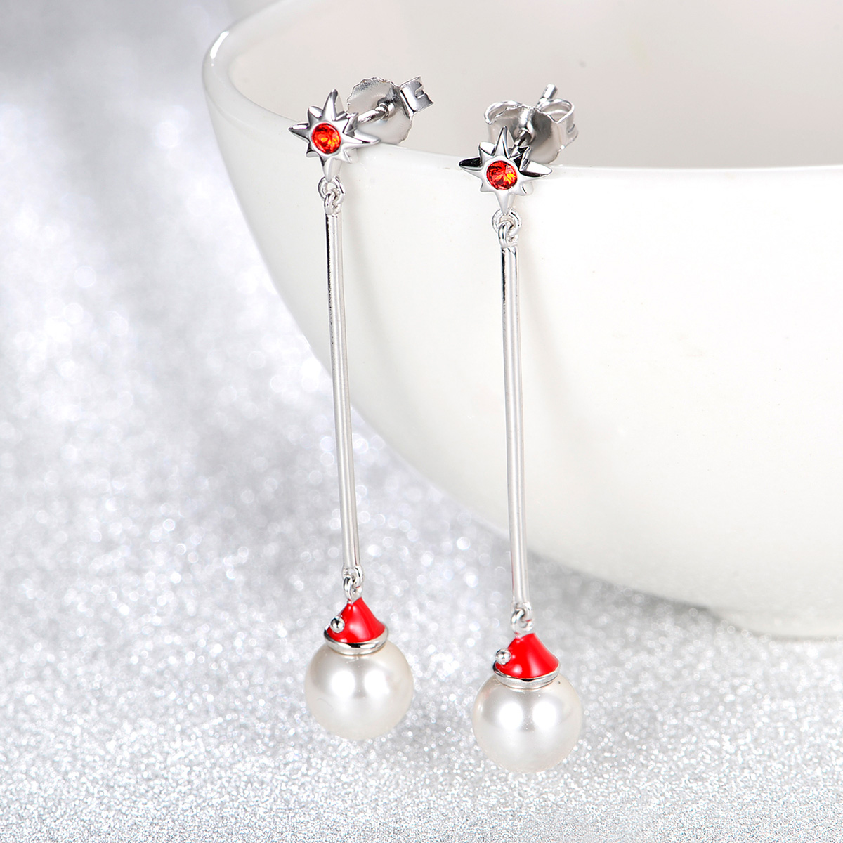 Christmas hat pearl long studs earrings