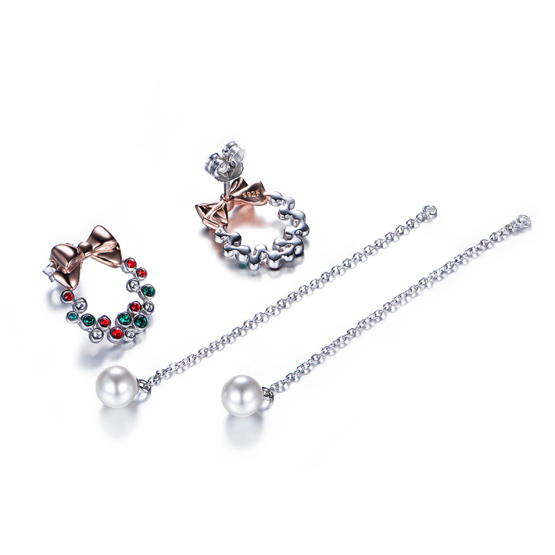 Christmas mistletoe pearl long earrings