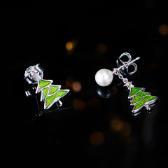 christmas trees star pearl earrings