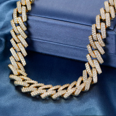 18K Gold Plated Iced Out Necklace 14mm Cuban Chain