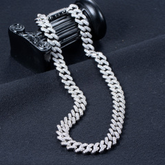 White Cubic Zirconia Cuban Chain Necklace 12mm