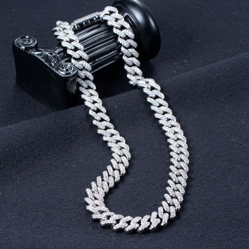 White Cubic Zirconia Cuban Chain Necklace 12mm