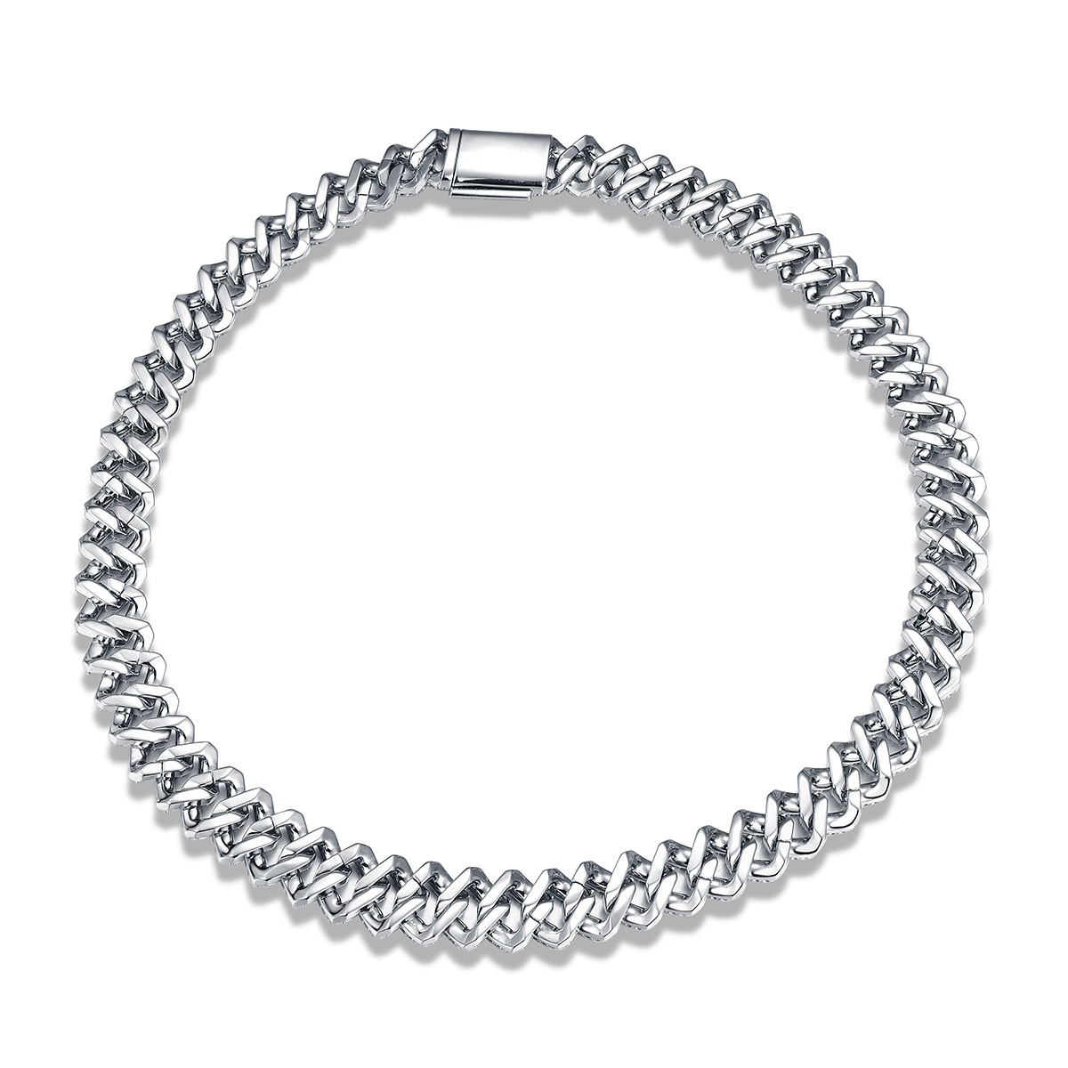 White Cubic Zirconia Cuban Chain Necklace 12mm