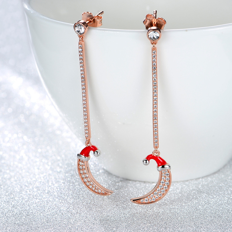 Christmas Moon Long Studs Earrings