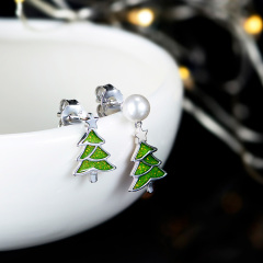 christmas trees star pearl earrings
