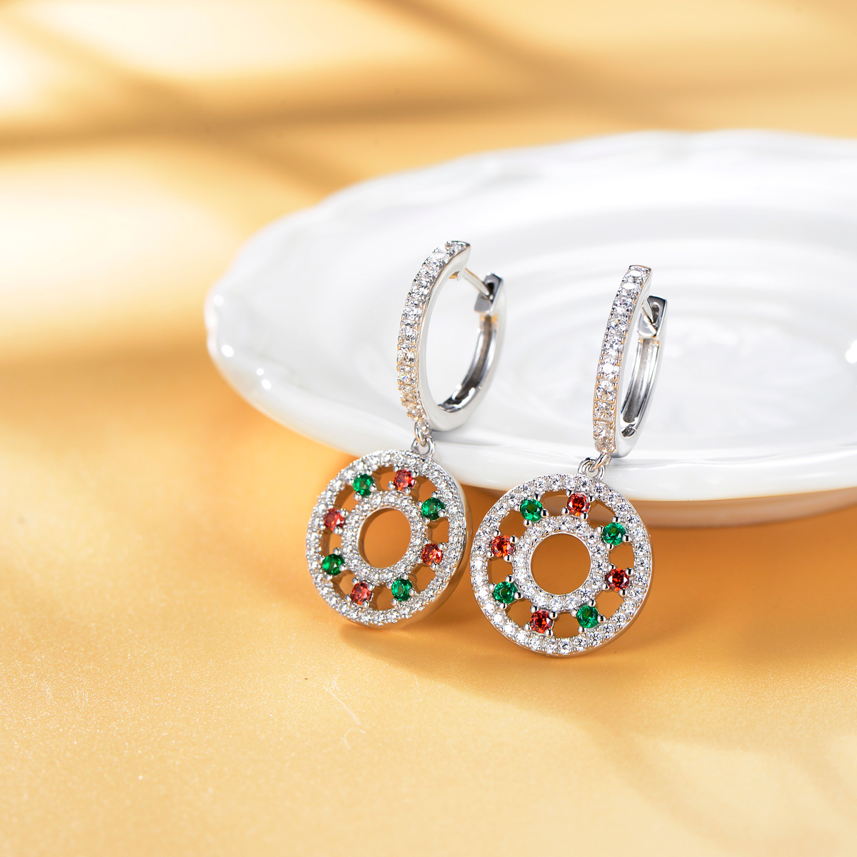 Christmas colorful stone ferris wheel earrings