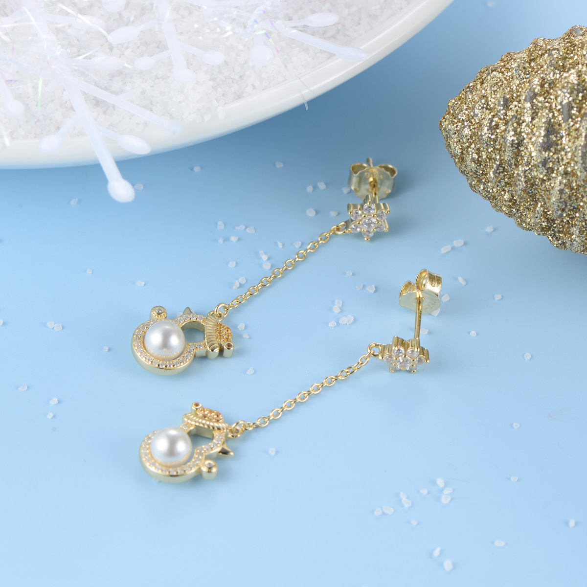 Christmas snowman pearl long studs earrings