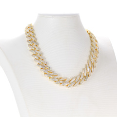 18K Gold Plated Iced Out Necklace 14mm Cuban Chain