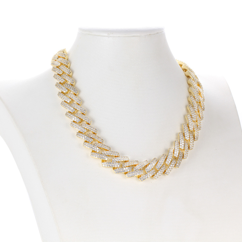 18K Gold Plated Iced Out Necklace 14mm Cuban Chain